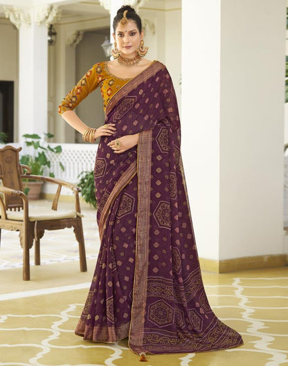 Wine Chiffon Bandhani Saree