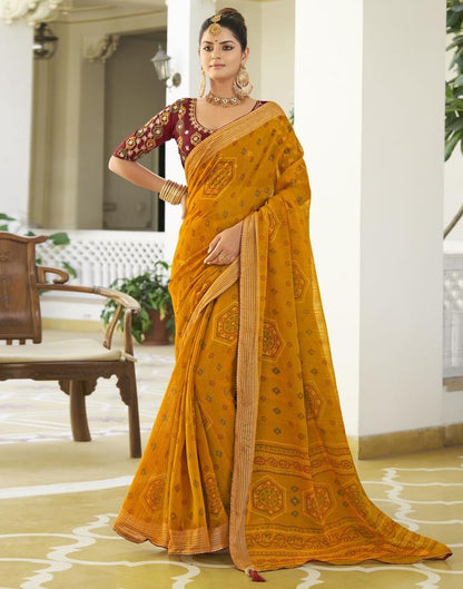 Turmeric Chiffon Bandhani Saree