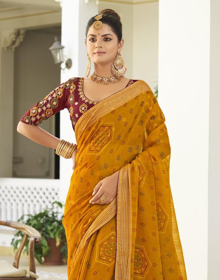 Turmeric Chiffon Bandhani Saree