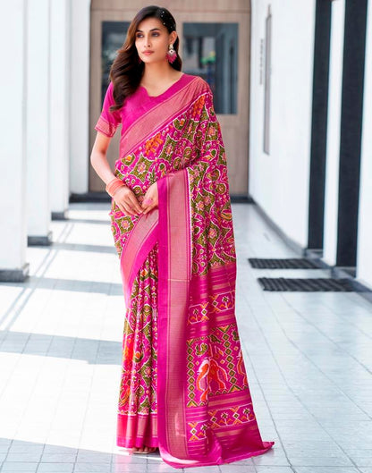 Magenta Silk Printed Saree