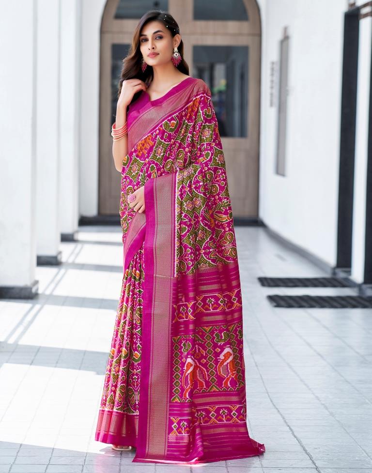 Magenta Silk Printed Saree