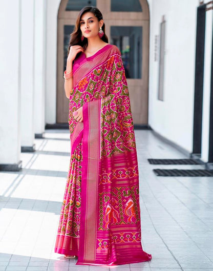 Magenta Silk Printed Saree