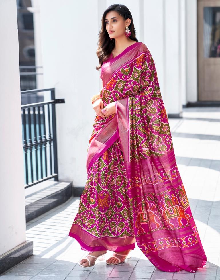 Magenta Silk Printed Saree