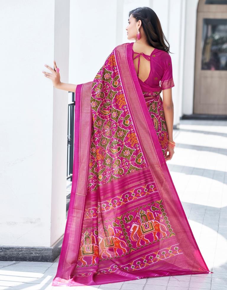 Magenta Silk Printed Saree