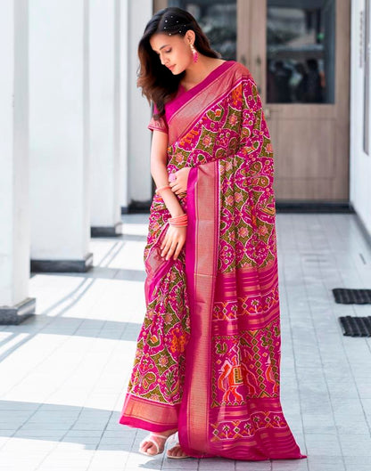 Magenta Silk Printed Saree