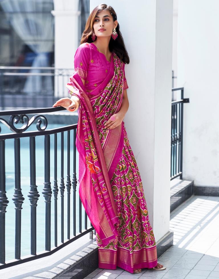 Magenta Silk Printed Saree