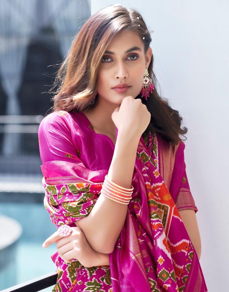 Magenta Silk Printed Saree