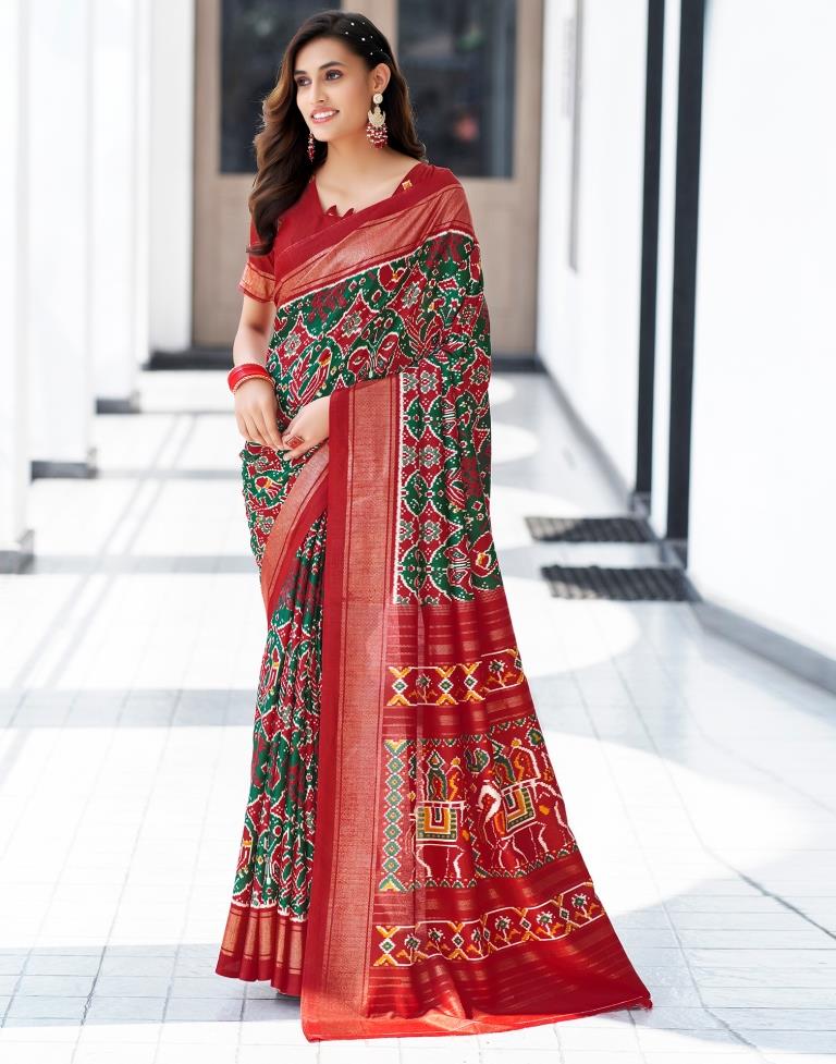 Red Silk Printed Saree