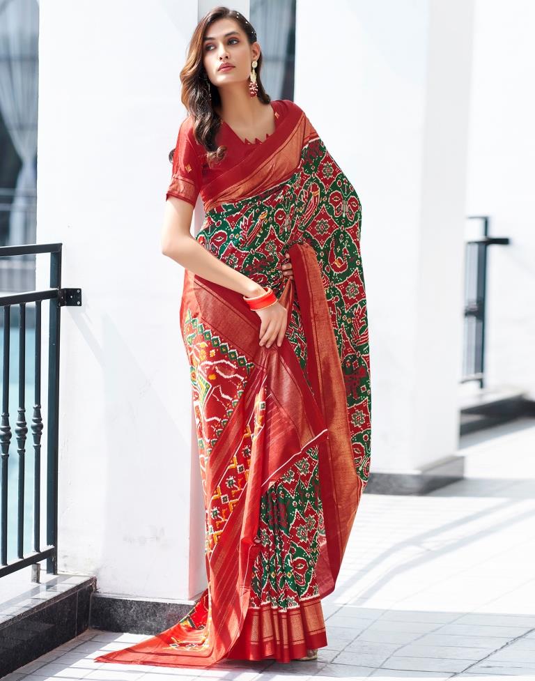 Red Silk Printed Saree