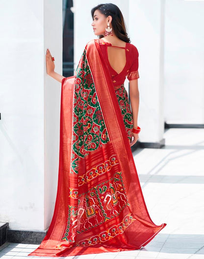 Red Silk Printed Saree