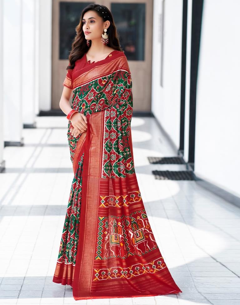 Red Silk Printed Saree