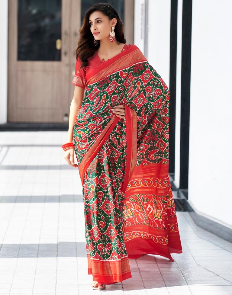 Red Silk Printed Saree