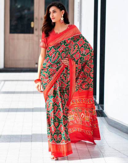 Red Silk Printed Saree