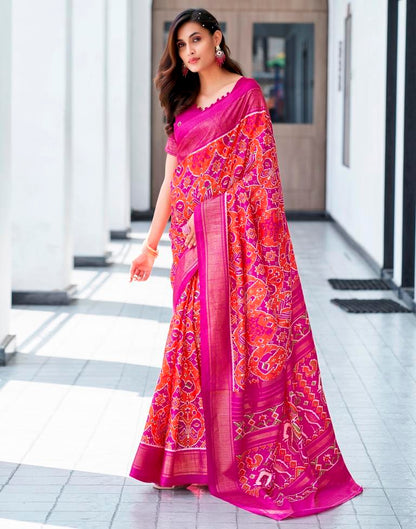 Rani Pink Silk Printed Saree