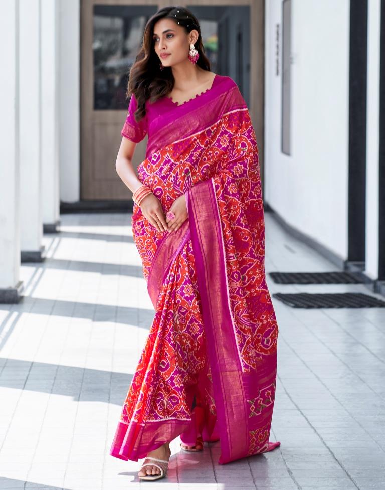 Rani Pink Silk Printed Saree