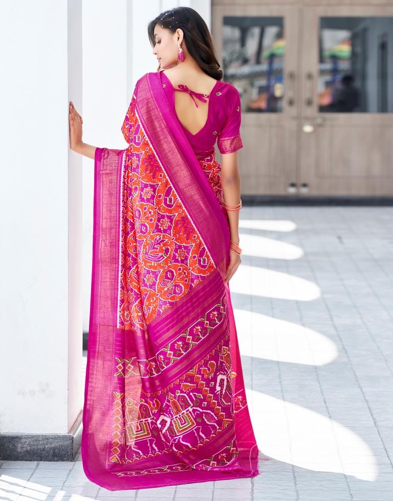 Rani Pink Silk Printed Saree