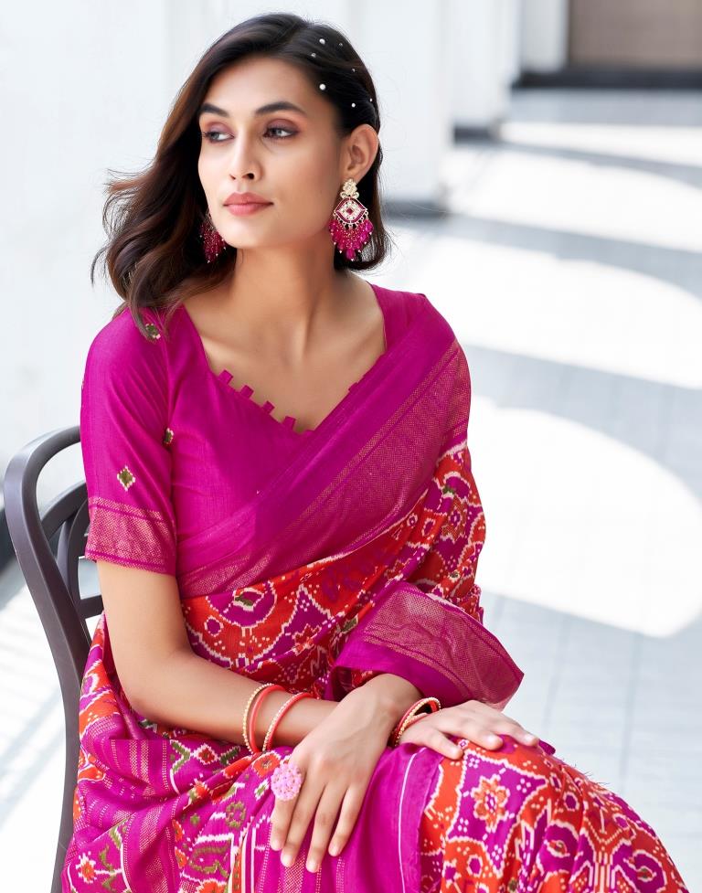 Rani Pink Silk Printed Saree