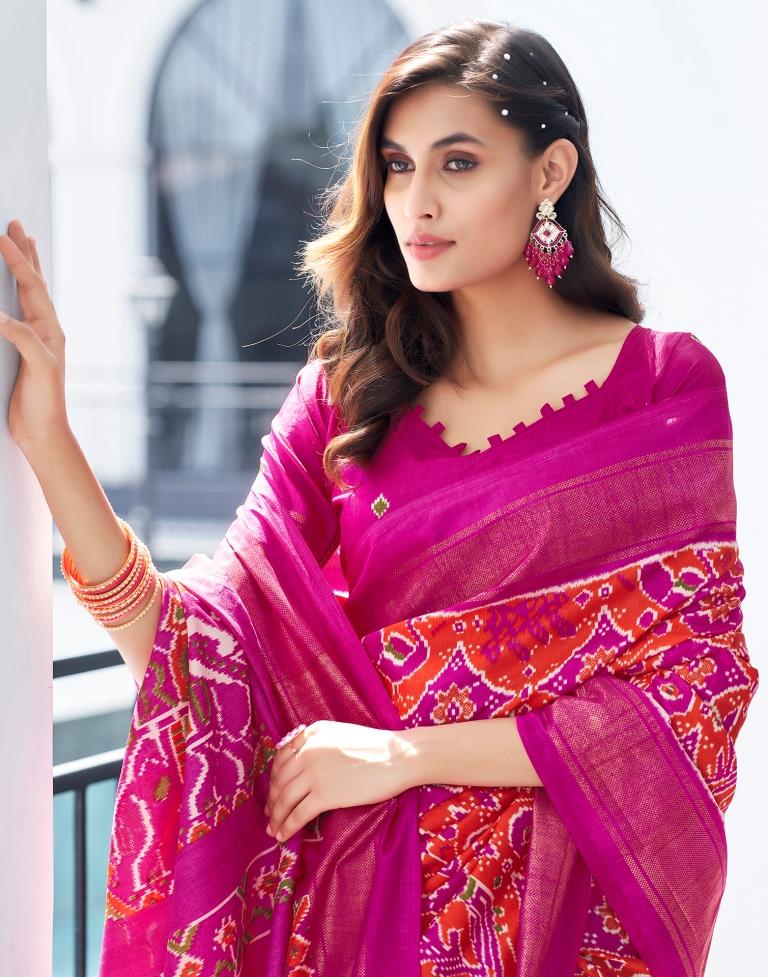 Rani Pink Silk Printed Saree