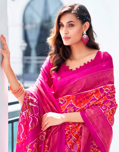 Rani Pink Silk Printed Saree