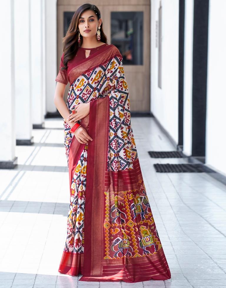 Red Silk Printed Saree