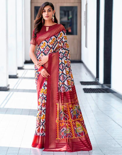 Red Silk Printed Saree