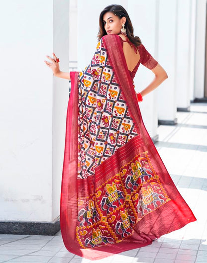 Red Silk Printed Saree