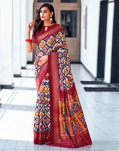 Red Silk Printed Saree