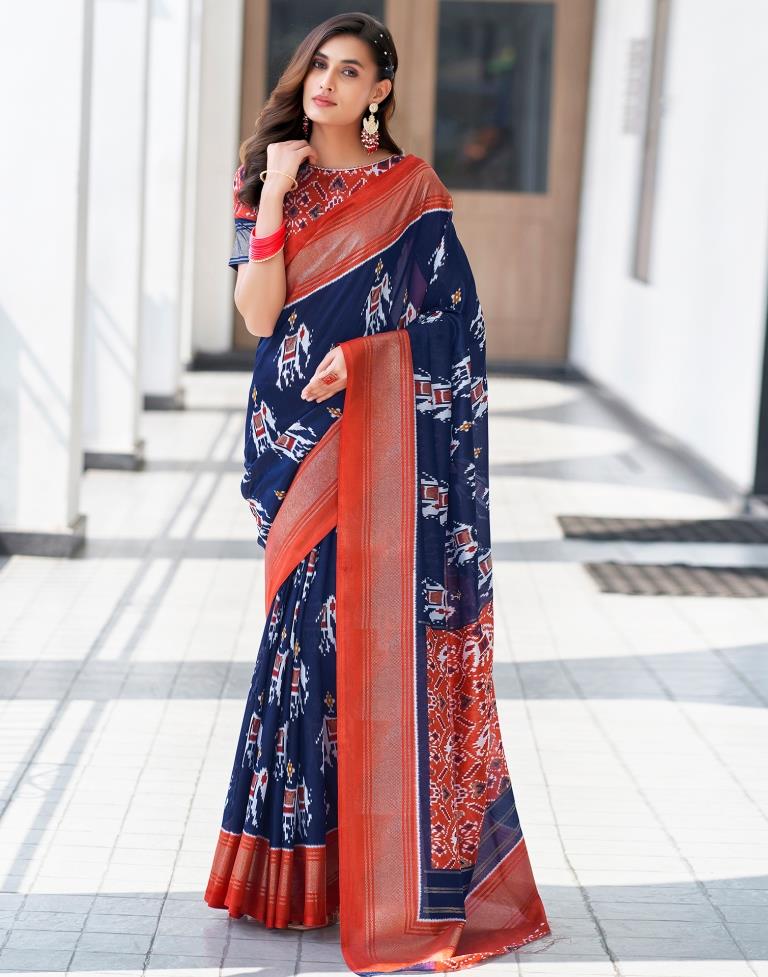 Rust Silk Printed Saree