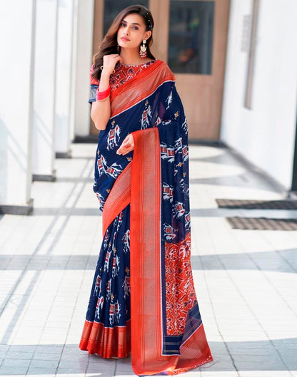 Rust Silk Printed Saree