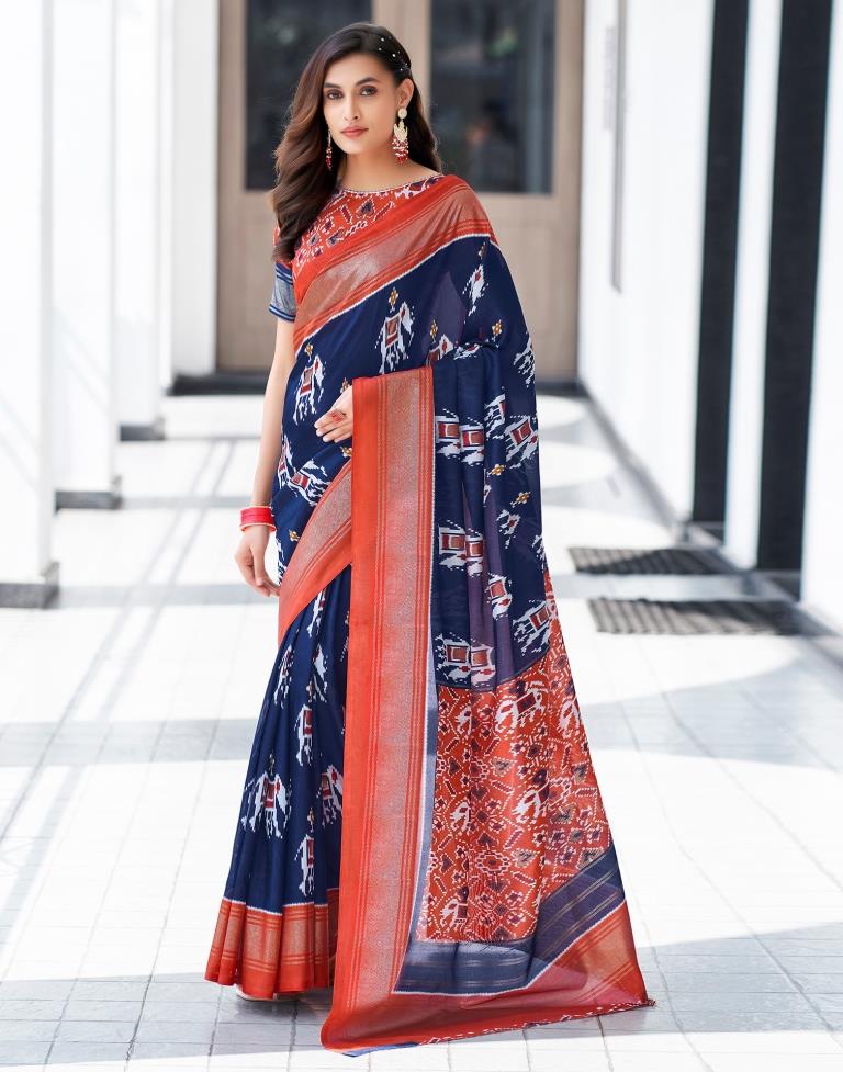 Rust Silk Printed Saree