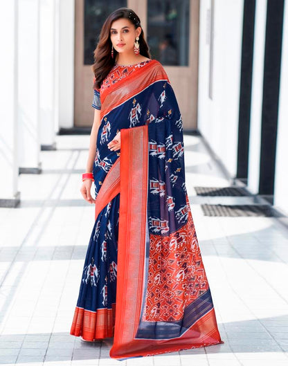 Rust Silk Printed Saree