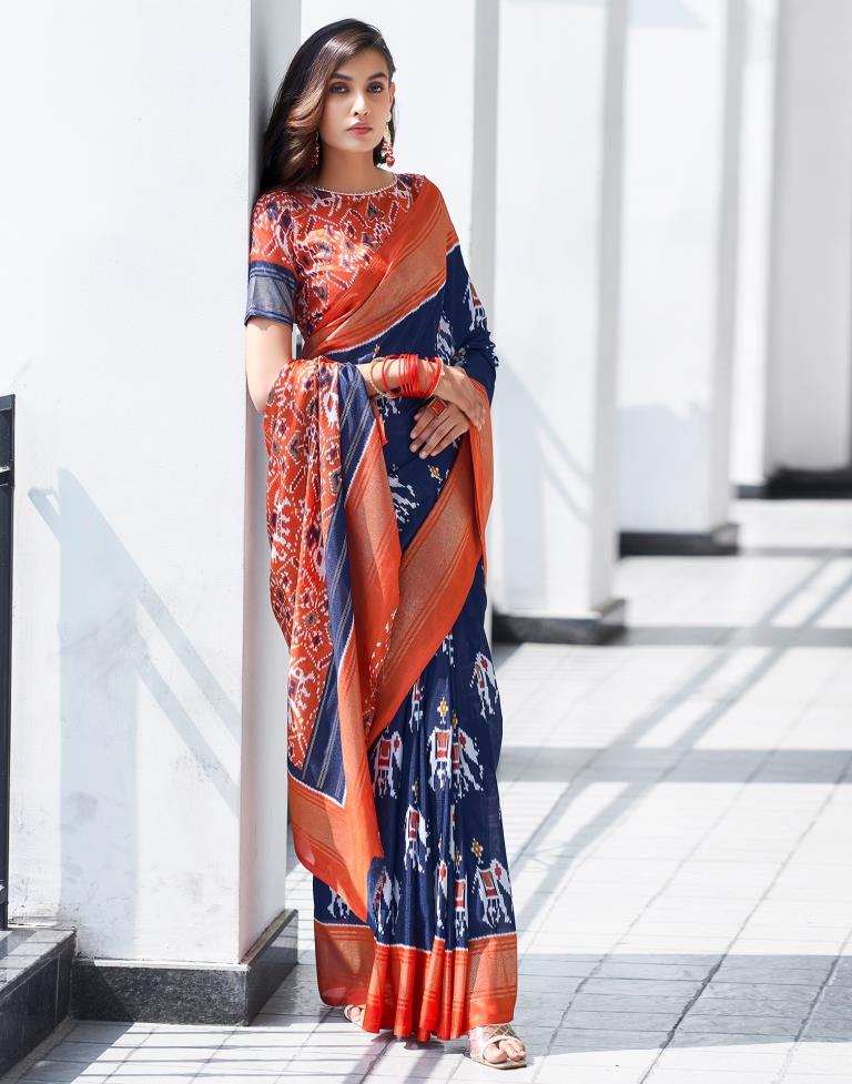 Rust Silk Printed Saree