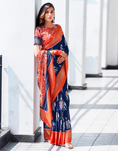 Rust Silk Printed Saree