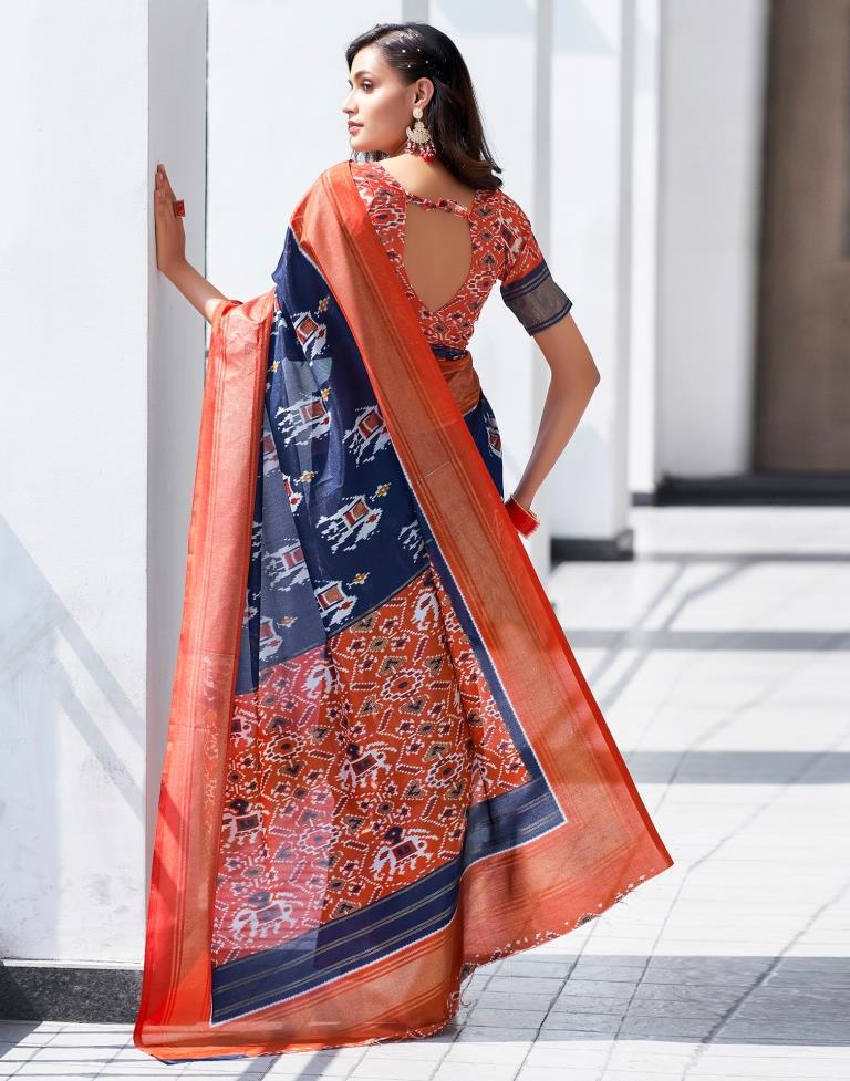 Rust Silk Printed Saree