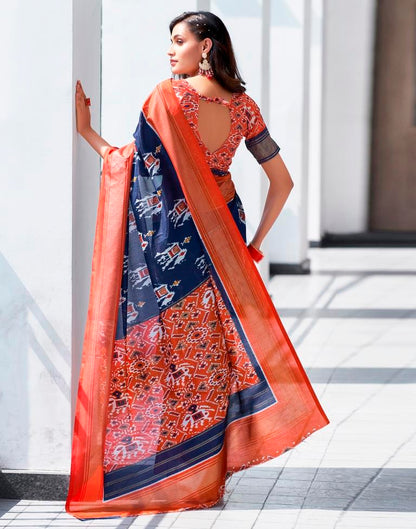 Rust Silk Printed Saree