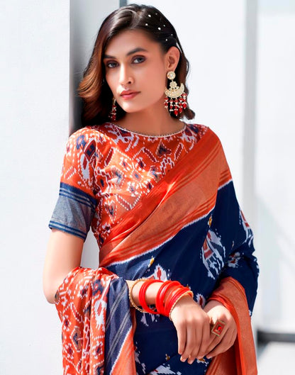 Rust Silk Printed Saree