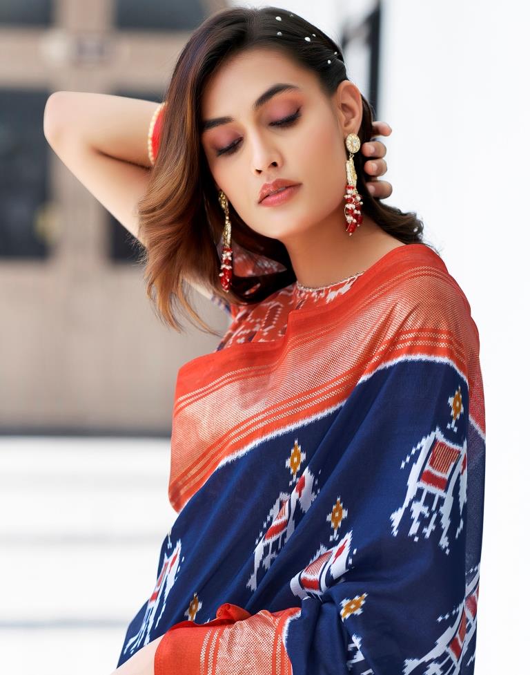 Rust Silk Printed Saree