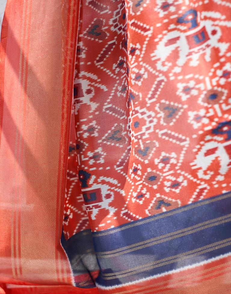 Rust Silk Printed Saree