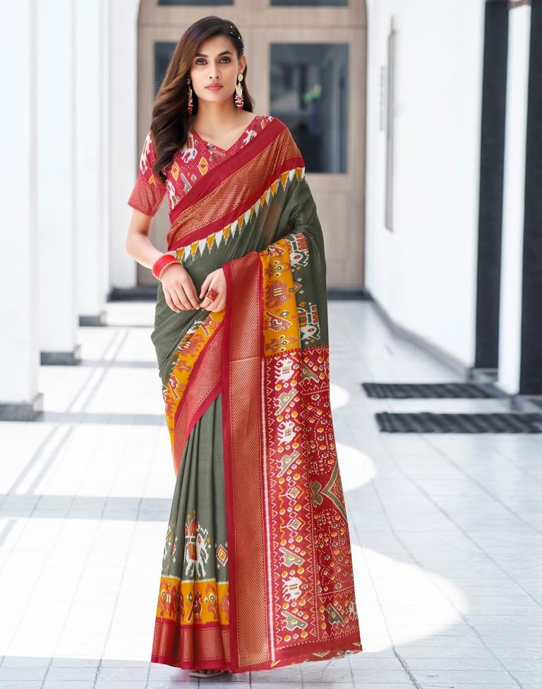 Red Silk Printed Saree