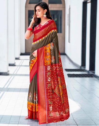 Red Silk Printed Saree