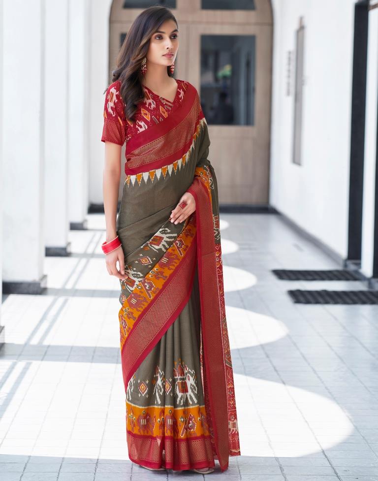 Red Silk Printed Saree