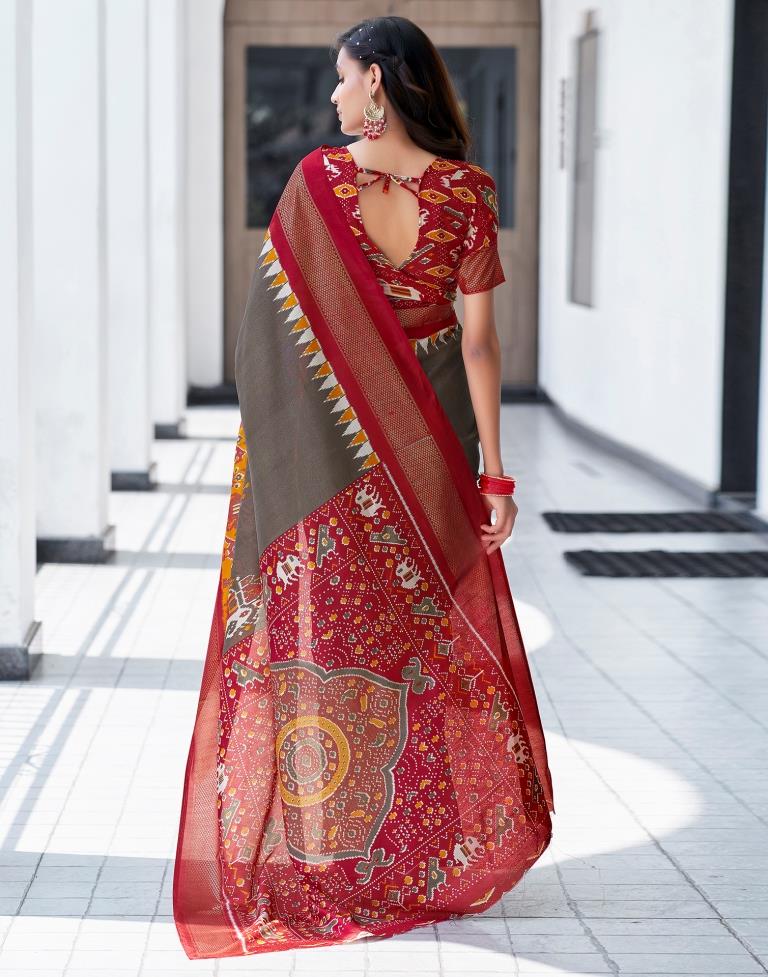 Red Silk Printed Saree