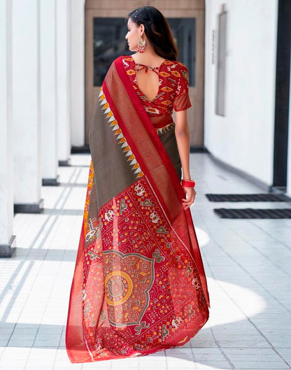 Red Silk Printed Saree