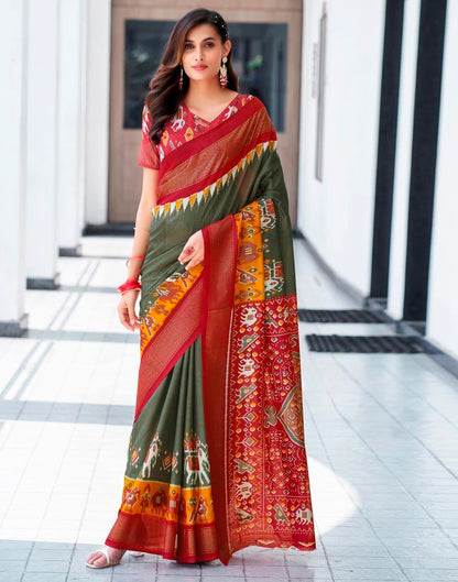 Red Silk Printed Saree