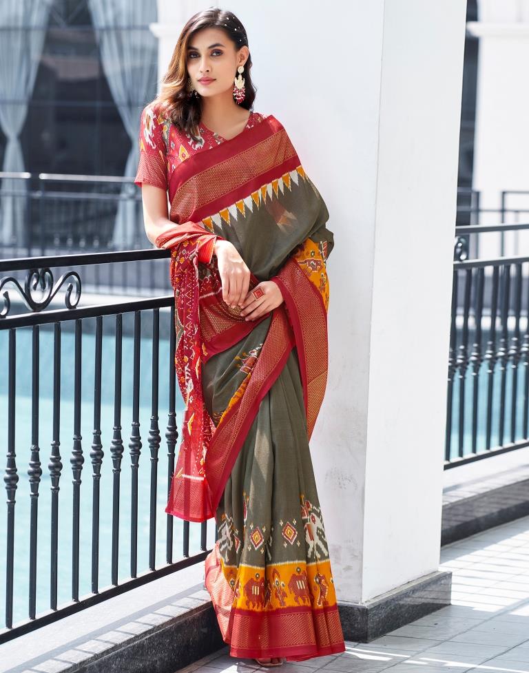 Red Silk Printed Saree