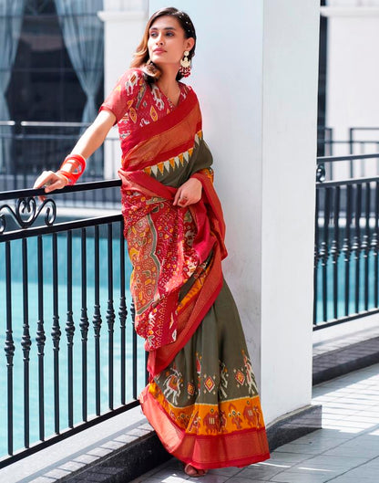 Red Silk Printed Saree