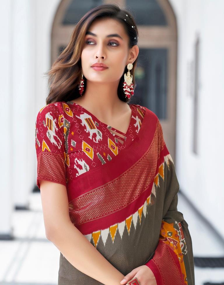 Red Silk Printed Saree