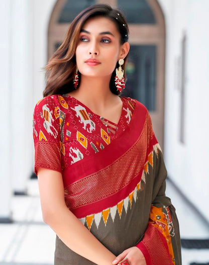 Red Silk Printed Saree