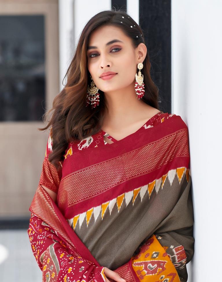 Red Silk Printed Saree