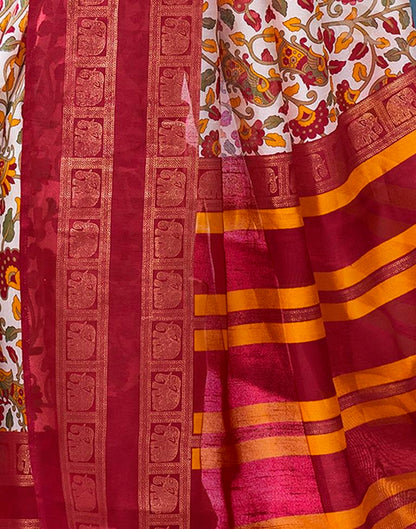 Beige &amp; Multicolour Cotton Printed Saree